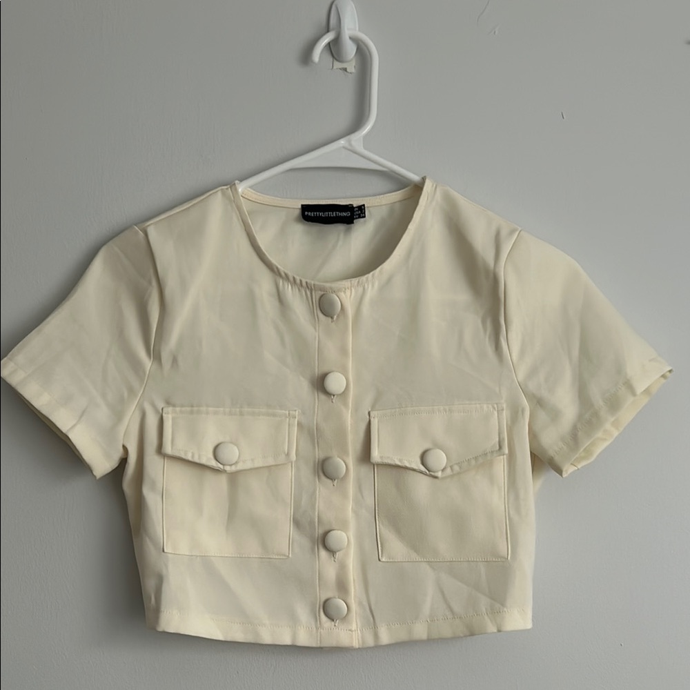 Cream Button-Up Cropped Top